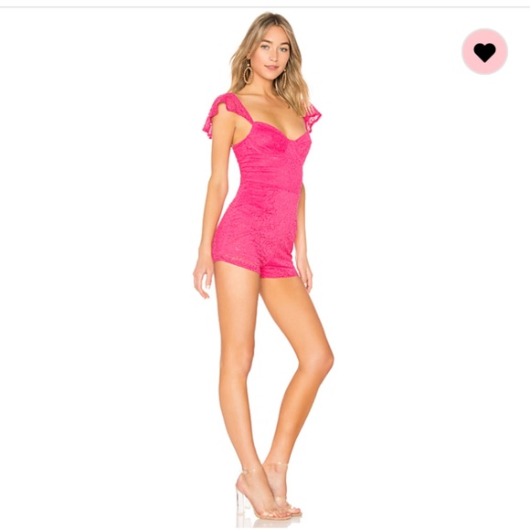 NWOT REVOLVE BY THE WAY. HOT PINK LACE ROMPER S - Picture 5 of 16